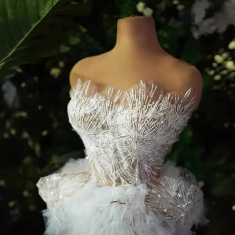 Elegant White Sexy Off-the-Shoulder Feather Sequin Lace-Up Backless Puff Mini Dress Evening Gown Banquet Party Dress For Women