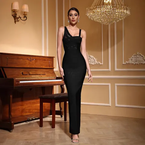 Women Sexy Deep V Neck Bandage Maxi Dress Slim Fit Cross Backless Evening Party Gown Elegant Banquet Bodycon Dress High Elasticity Sleeveless Solid Color Wedding Guest Formal Dress