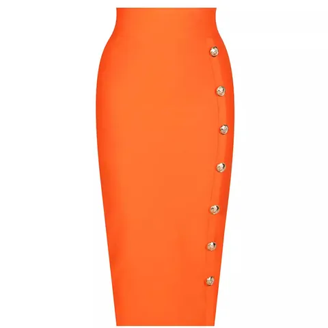 Damen Eleganter Hochtaillierter Bandage Midi Rock Slim Fit Bodycon Bleistiftrock Mit Dekorativen Metallknöpfen Büro Party Kleidung