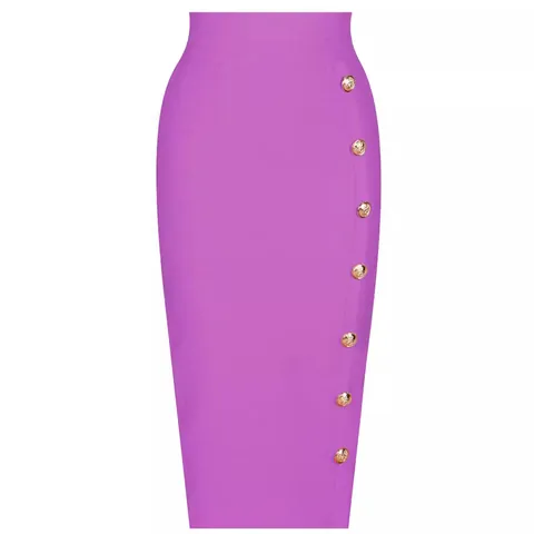 Damen Eleganter Hochtaillierter Bandage Midi Rock Slim Fit Bodycon Bleistiftrock Mit Dekorativen Metallknöpfen Büro Party Kleidung
