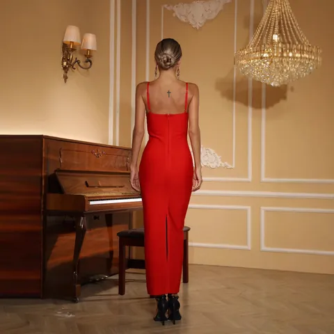 Vestito Lungo Bandage Sexy da Donna Senza Schiena Sottili Spalline Cut Out Bodycon Abito da Sera Gala Elegante da Discoteca