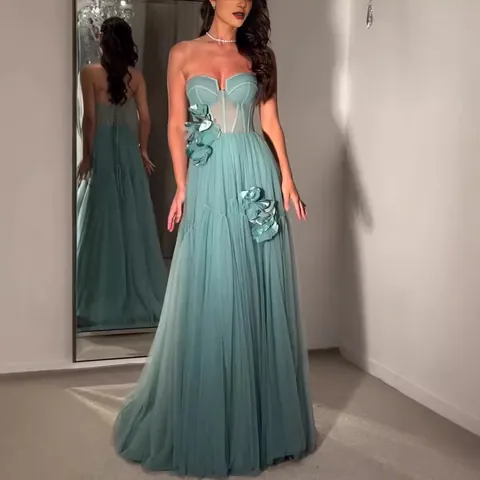 Women's Sexy 3D Floral Corset Maxi Dress Backless Tulle Lace Up Vacation Evening Party Gown Elegant Polyester Top And Bottom