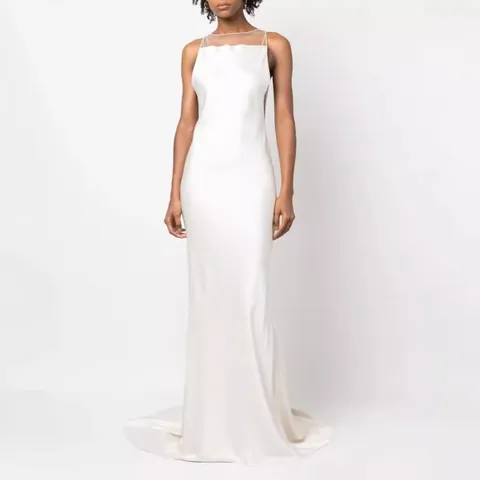 Elegant White Satin Backless Evening Maxi Dress For Women Sexy Fishbone Corset Bodycon Party Wedding Formal Long Dress