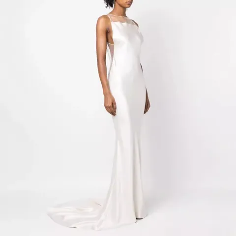 Elegant White Satin Backless Evening Maxi Dress For Women Sexy Fishbone Corset Bodycon Party Wedding Formal Long Dress