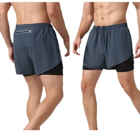 Pantalones Cortos de Correr 2 en 1 para Hombre Doble Capa Secado Rápido Transpirable Gimnasio Fitness con Bolsillo para Móvil