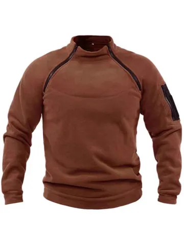 Men Tactical Polar Fleece Sweatshirt Winter Thermal Stand Collar Outdoor Military Style Top Brushed Long Sleeve Sweatshirt