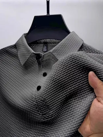 Polo da Uomo in Seta di Ghiaccio Trama a Nido d'Ape Traspirante Asciugatura Rapida Smart Casual Manica Corta Tinta Unita