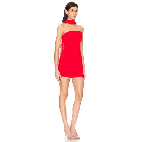 Women Sexy Halter Tube Top Mini Dress Summer Solid Color Bodycon Party Dress With Neck Ribbon Strapless Slim Fit Sundress