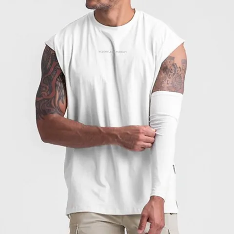 Men's Sports Fitness Cotton Tank Top Sleeveless Muscle T-Shirt Loose Casual Gym Training Printed Vest Top For Men