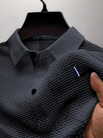 High-End Men's Short Sleeve Polo Shirt With Jacquard Waffle Texture Breathable Summer Casual Solid Color Top For Men