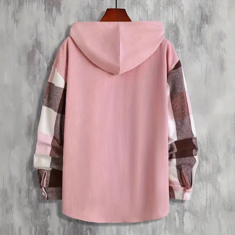 Camisa con Capucha para Hombre Cuadros Franela Manga Larga Engrosada Cálida Invierno Casual Camisa Con Bolsillo Top