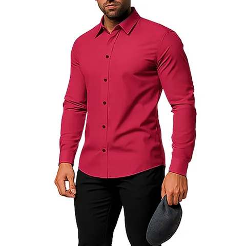 Camisa Casual de Lino para Hombre Manga Larga Ajustada Color Sólido Cuello Cuadrado Top de Mezcla de Algodón