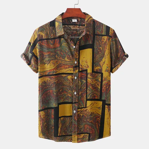 Men's Casual Short Sleeve Hawaiian Shirt 3D Digital Print Turn-Down Collar Loose Fit Summer Shirt