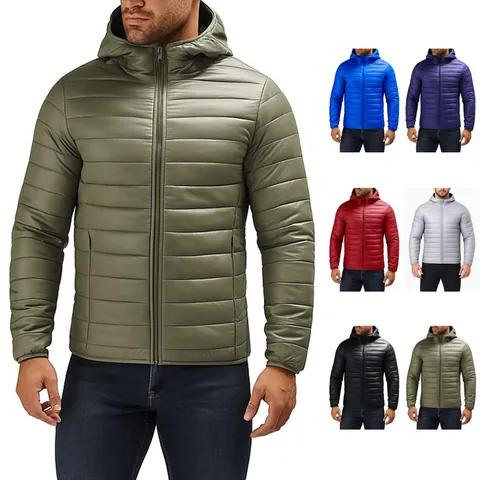 Men Winter Lightweight Hooded Cotton Padded Jacket Quilted Puffer Coat Casual Slim Fit Short Top Outerwear For Men