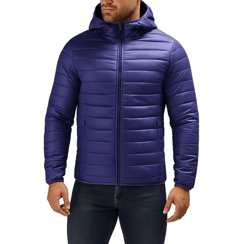 Men Winter Lightweight Hooded Cotton Padded Jacket Quilted Puffer Coat Casual Slim Fit Short Top Outerwear For Men