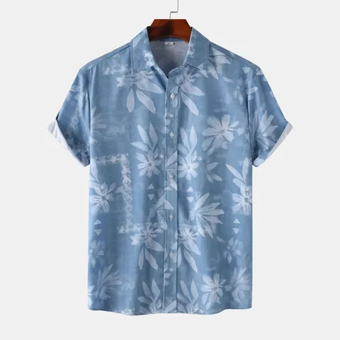 Herren Casual Kurzarm Hemd Slim Fit Blumenmuster Baumwolle Top Für Sommerurlaub Strandmode Fashion Herren Bekleidung
