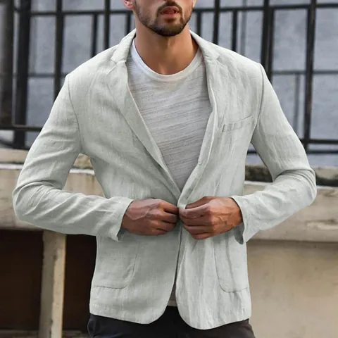 Men's Casual Blazer Jacket Thin Loose Solid Color Single Breasted British Style Top Autumn Lightweight Polyester Sport Coat