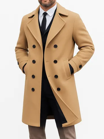 Abrigo de Mezcla de Lana para Hombre Estilo Casual de Negocios de Doble Botonadura Corte Ajustado Invierno Cálida