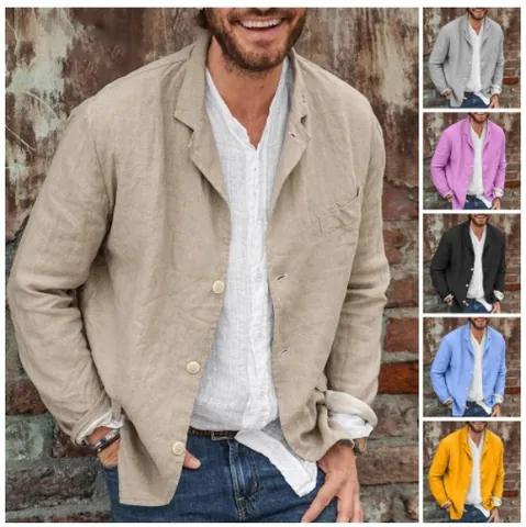 Blazer da Uomo Casual in Cotone Vestibilità Lenta Revers Monopetto Morbido Leggero Elegante Capispalla per Primavera Estate Top