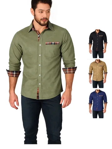 Camicia da Uomo Casual a Maniche Lunghe Patchwork Color Block Top per Uomo Business Casual Primavera Autunno Camicia a Quadri