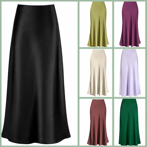 Gonna Midi in Satin a Vita Alta da Donna Elegante Gonna a Sirena in Acetato Setoso Tinta Unita Slim Fit Gonna per Uso Quotidiano