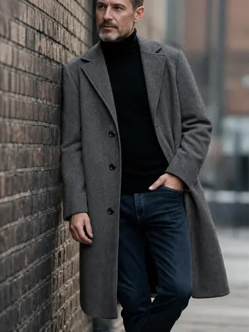 Men Slim Fit Long Overcoat Business Casual Polyester Lapel Single Breasted Trench Coat Top