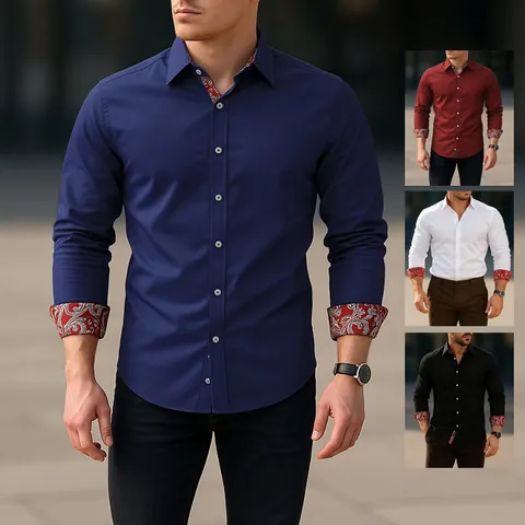 Men's Hawaiian Casual Shirt Paisley Print Long Sleeve Button Down Shirt Cotton Beach Vacation Loose Top For Men Clothing