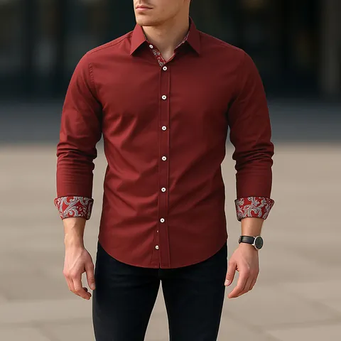 Men's Hawaiian Casual Shirt Paisley Print Long Sleeve Button Down Shirt Cotton Beach Vacation Loose Top For Men Clothing