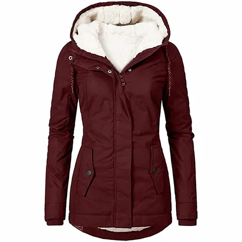 Women's Casual Sherpa Lined Padded Jacket Slim Fit Hooded Coat With Zipper Pockets Long Sleeve Warm Parka For Winter Outdoor