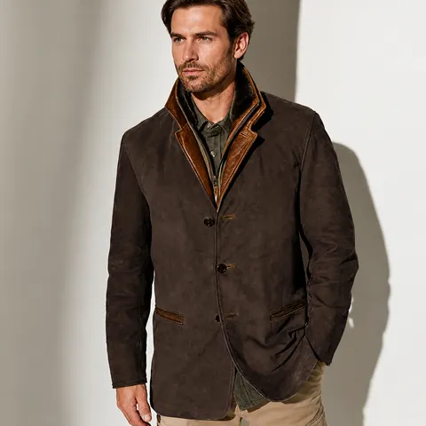 Men's Vintage Patchwork Work Jacket Casual Colorblock Lapel Outdoor Top Jacket for Men Polyester Suede Look Coat