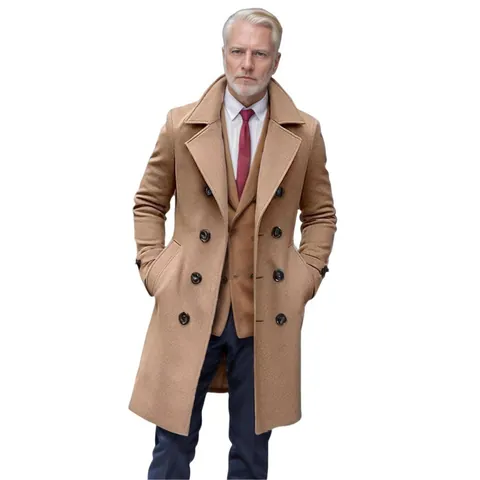 Cappotto da Uomo Slim Fit Doppiopetto in Lana Trench Lungo Casual Business Revers Giacca Invernale Calda Outwear