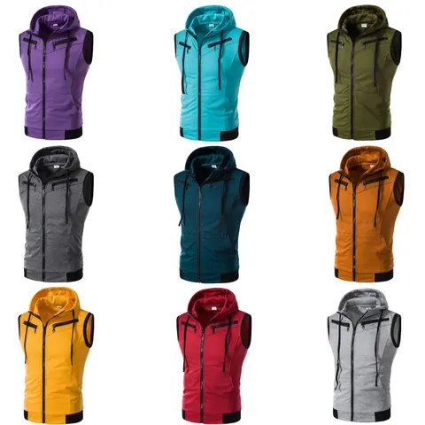 Men Slim Fit Hooded Vest Summer Sporty Casual Cotton Sleeveless Waistcoat Breathable Zip Up Tank Top With Pockets
