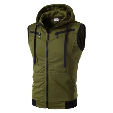 Men Slim Fit Hooded Vest Summer Sporty Casual Cotton Sleeveless Waistcoat Breathable Zip Up Tank Top With Pockets