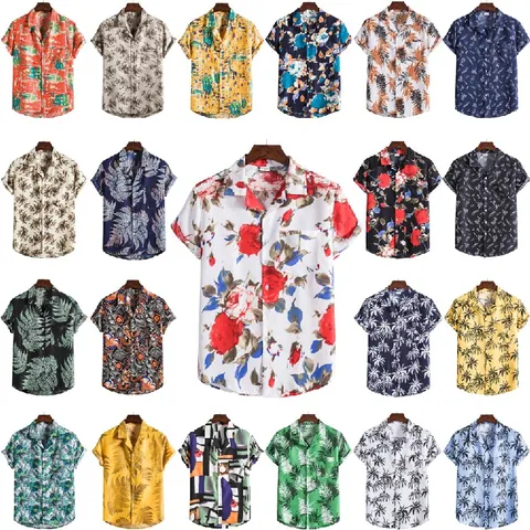 Men's Summer Casual Cotton Short Sleeve Shirt Slim Fit Printed Button Down Top Fashion Floral Holiday Beach Hawaiian Shirt