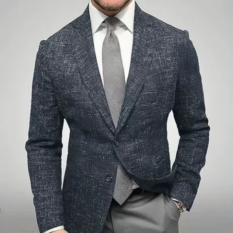 Men Slim Fit Casual Blazer Plaid Pattern Single Breasted Lightweight Business Suit Jacket Formal Dress Coat For Spring Autumn