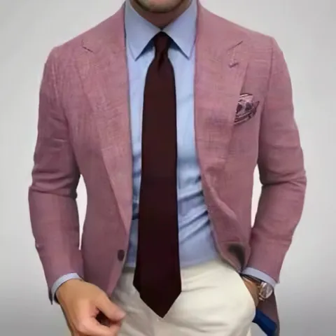 Men Slim Fit Casual Blazer Plaid Pattern Single Breasted Lightweight Business Suit Jacket Formal Dress Coat For Spring Autumn