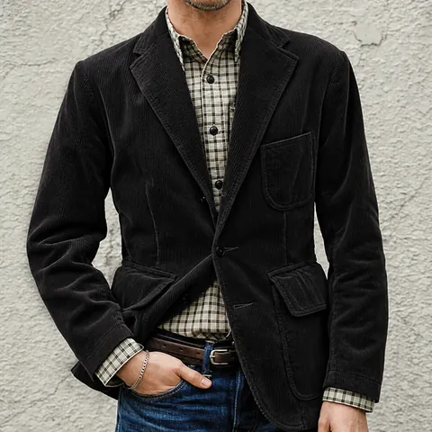 Herren Cord Casual Blazer Jacke Vintage Business Anzüge Einfarbig Einreihig Anzugmantel Weste Top Für Herren