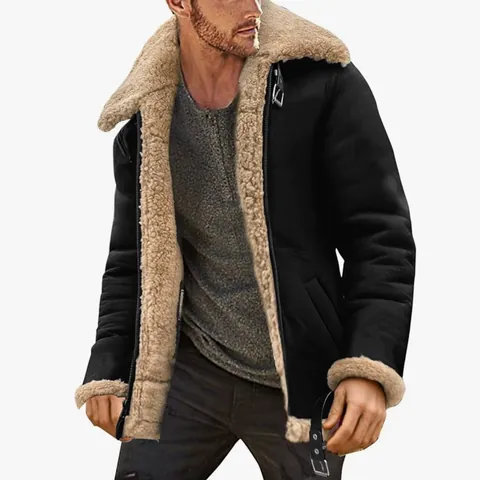 Men American Vintage B3 Bomber Jacket Faux Shearling Lined Suede PU Leather Coat Thick Warm Winter Outwear Full Zip Flight Jacket