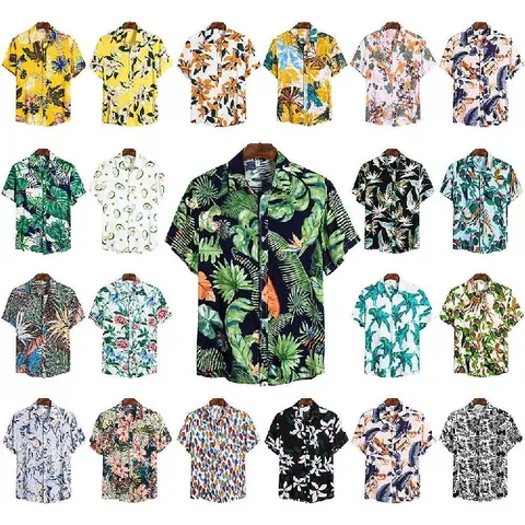 Men's Casual Hawaiian Short Sleeve Floral Shirt Tropical Leaf Print Button Down Summer Beach Vacation Top