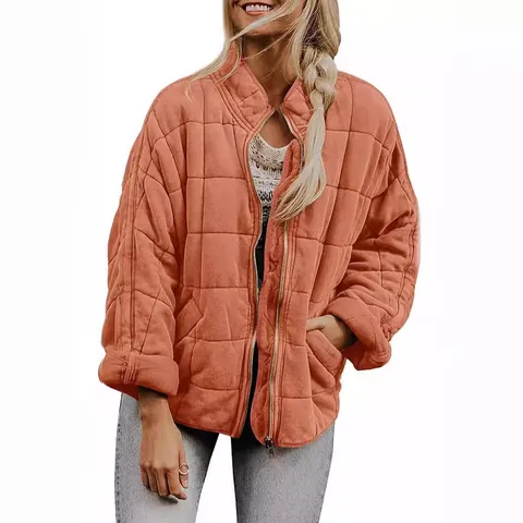 Giacca Trapuntata da Donna Casual Collo Rialzato Vestibilità Comoda Manica Lunga Tasche Cerniera Piumino Caldo Autunno Inverno Top