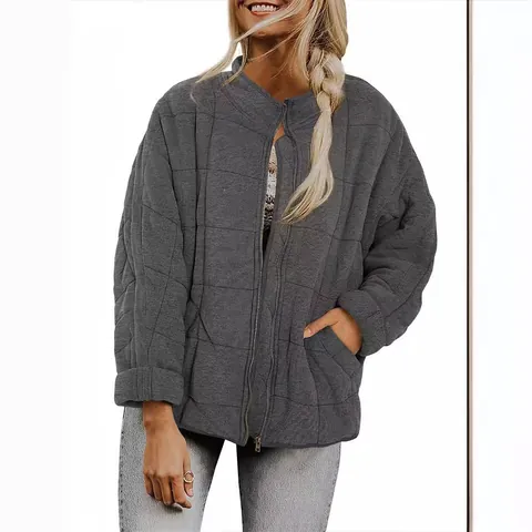 Giacca Trapuntata da Donna Casual Collo Rialzato Vestibilità Comoda Manica Lunga Tasche Cerniera Piumino Caldo Autunno Inverno Top