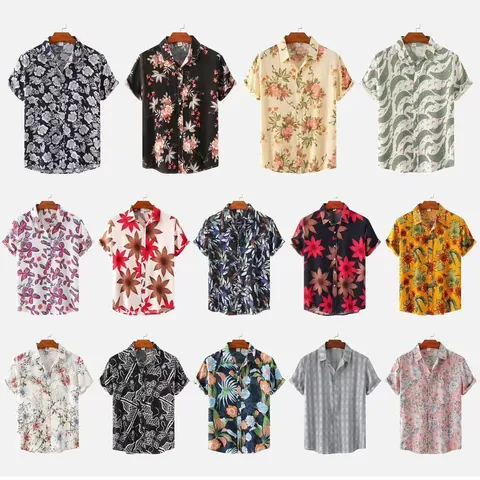 Men Casual Floral Short Sleeve Shirt Cotton Blend Tropical Hawaiian Style Button Down Top For Summer Holiday Beach