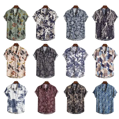 Heren Vintage Hawaïaanse Bloemenprint Korte Mouw Casual Overhemd Polyester Katoen Losse Tropische Vakantiestijl Top