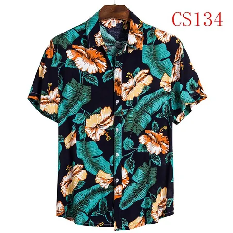 Men's Hawaiian Style Printed Short Sleeve Shirt Casual Cotton Blend Lapel Button Down Tropical Floral Beach Top