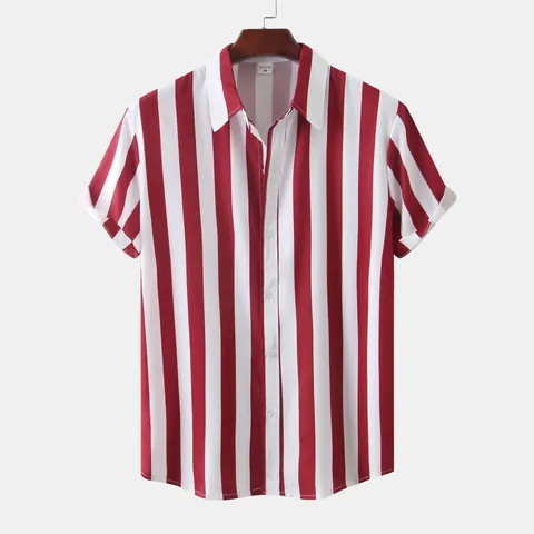Camicia Casual da Uomo a Righe Verticali Slim Fit Moda Manica Corta Abbottonata Misto Cotone Stampa Estiva Taglie Forti