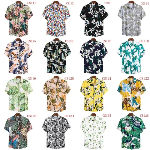 Men's Hawaiian Tropical Print Short Sleeve Shirt Casual Cotton Blend Button Down Vacation Top Floral Avocado Pattern