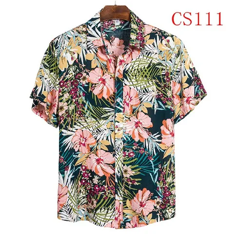 Men's Hawaiian Tropical Print Short Sleeve Shirt Casual Cotton Blend Button Down Vacation Top Floral Avocado Pattern