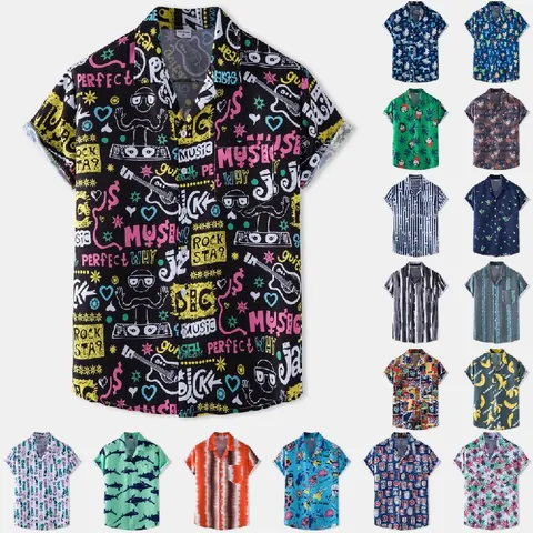 Camisa Hawaiana de Manga Corta para Hombre Playa Floral Estampado Integral Casual con Botones Solapa Top