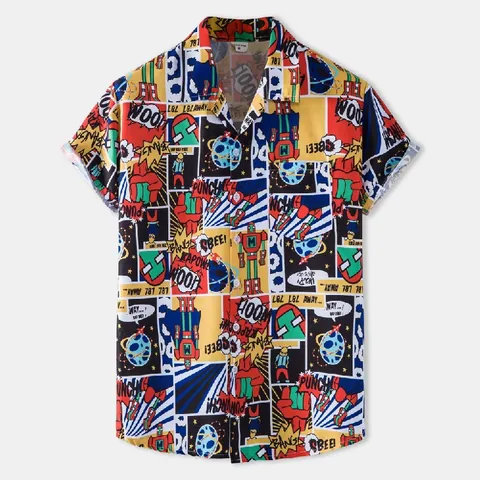 Camisa Hawaiana de Manga Corta para Hombre Playa Floral Estampado Integral Casual con Botones Solapa Top