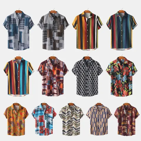 Camisa de Manga Corta Hawaiana Casual para Hombre Mezcla de Algodón Poliéster Estampado Floral Tropical Abstracto Camisa de Playa